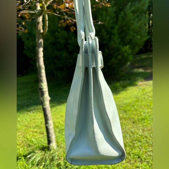 Furla Greta GUC+ Vintage Aqua Leather Double Handle Y2K Satchel Shoulder Bag - Picture 6 of 12